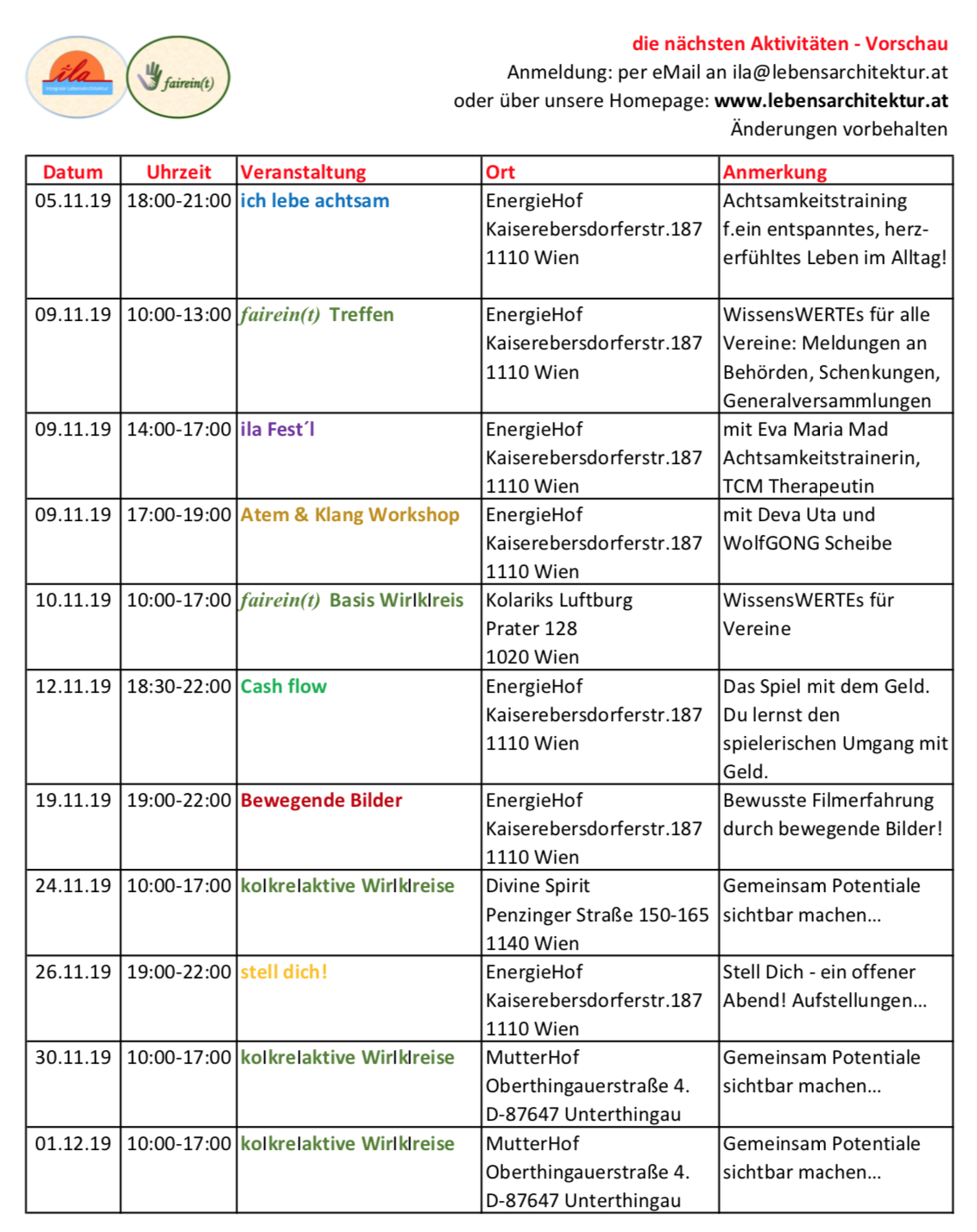 Vorschau Nov bis Dez 2019